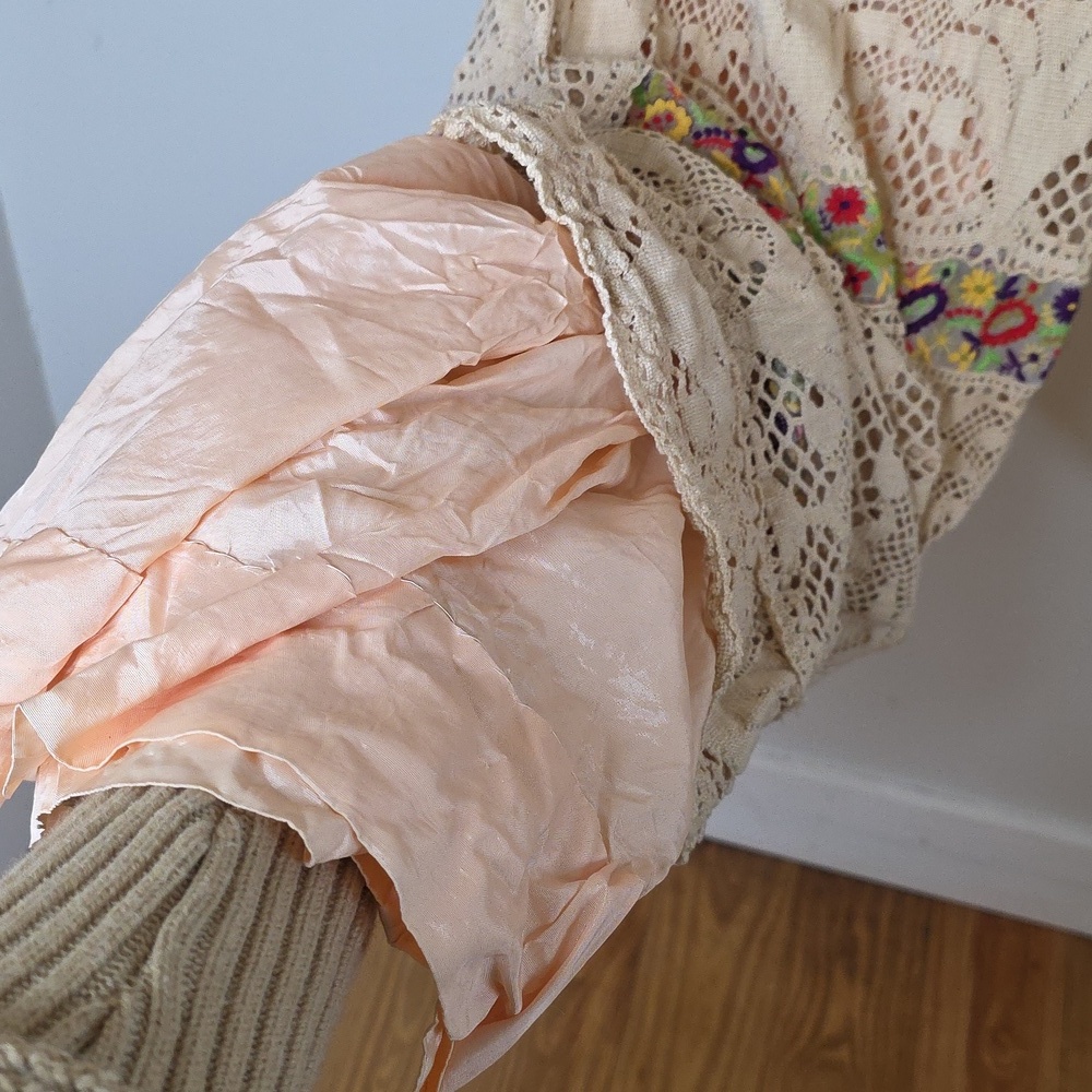 Vintage Floral Lace Maxi Dress - 60s 70s BOHO HIPPIE COTTAGE CORE xsmall OOAK - Picture 7 of 11